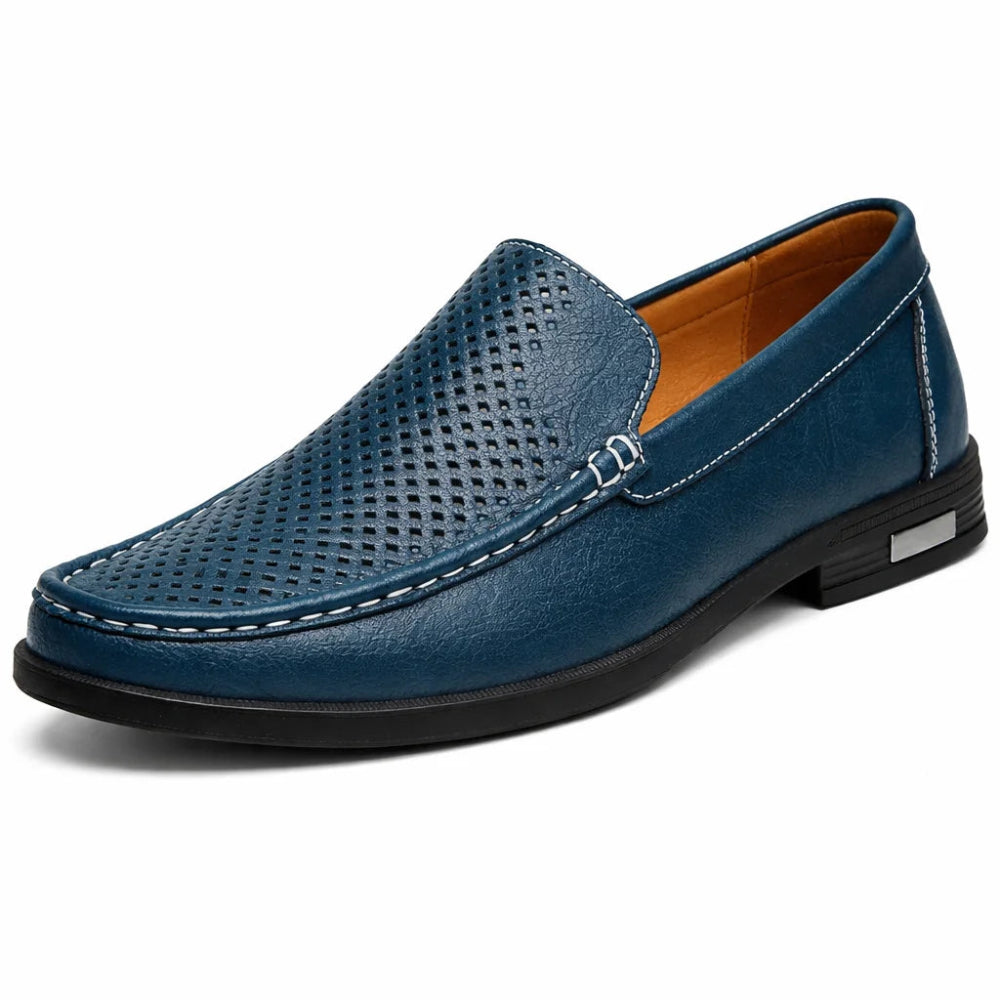 Mocassin Homme Cuir Bleu Océan Perforé