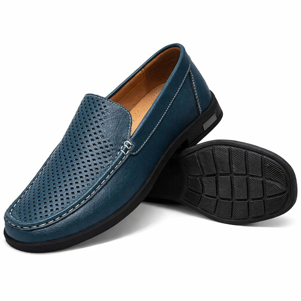 Mocassin Homme Cuir Bleu Océan Perforé Vue