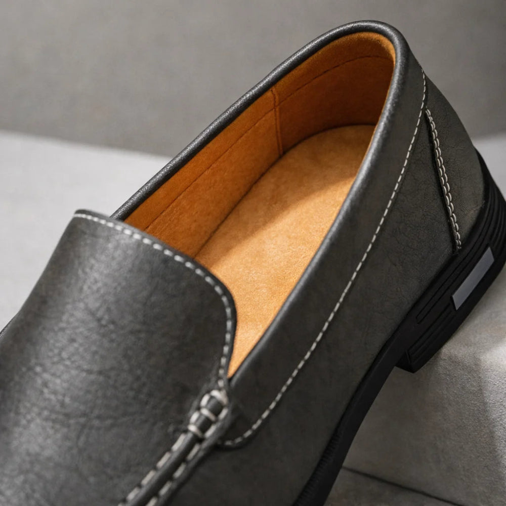 Mocassin Homme Cuir Gris Macro