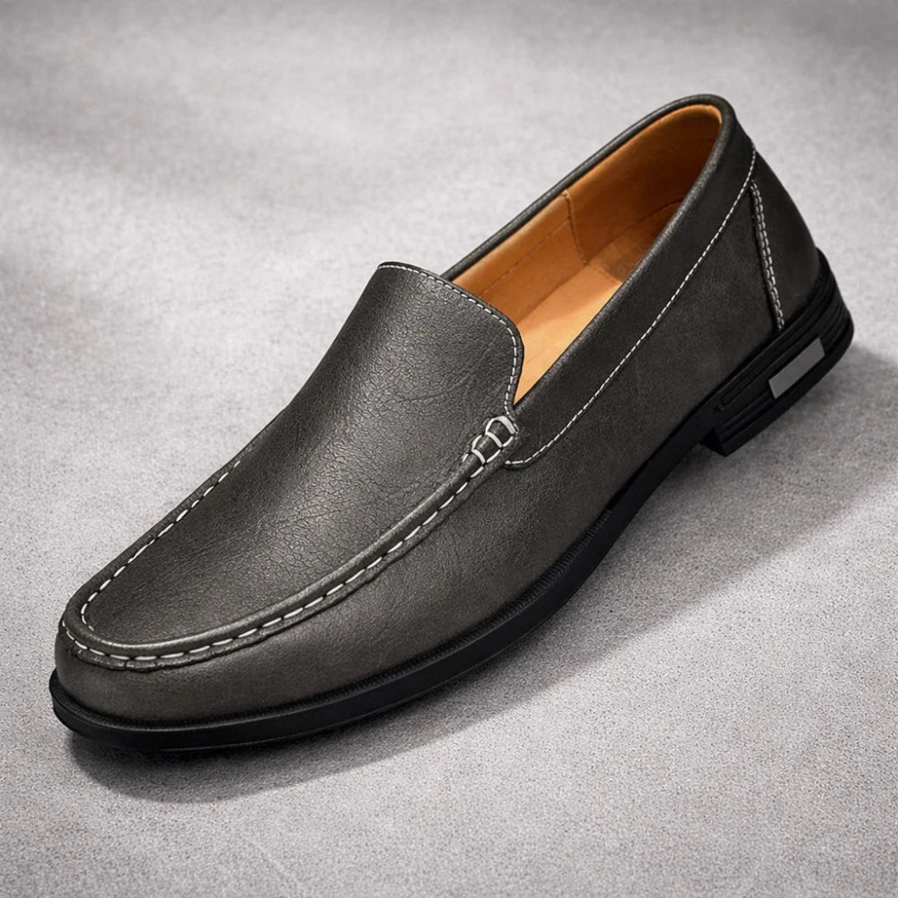 Mocassin Homme Cuir Gris Minimaliste