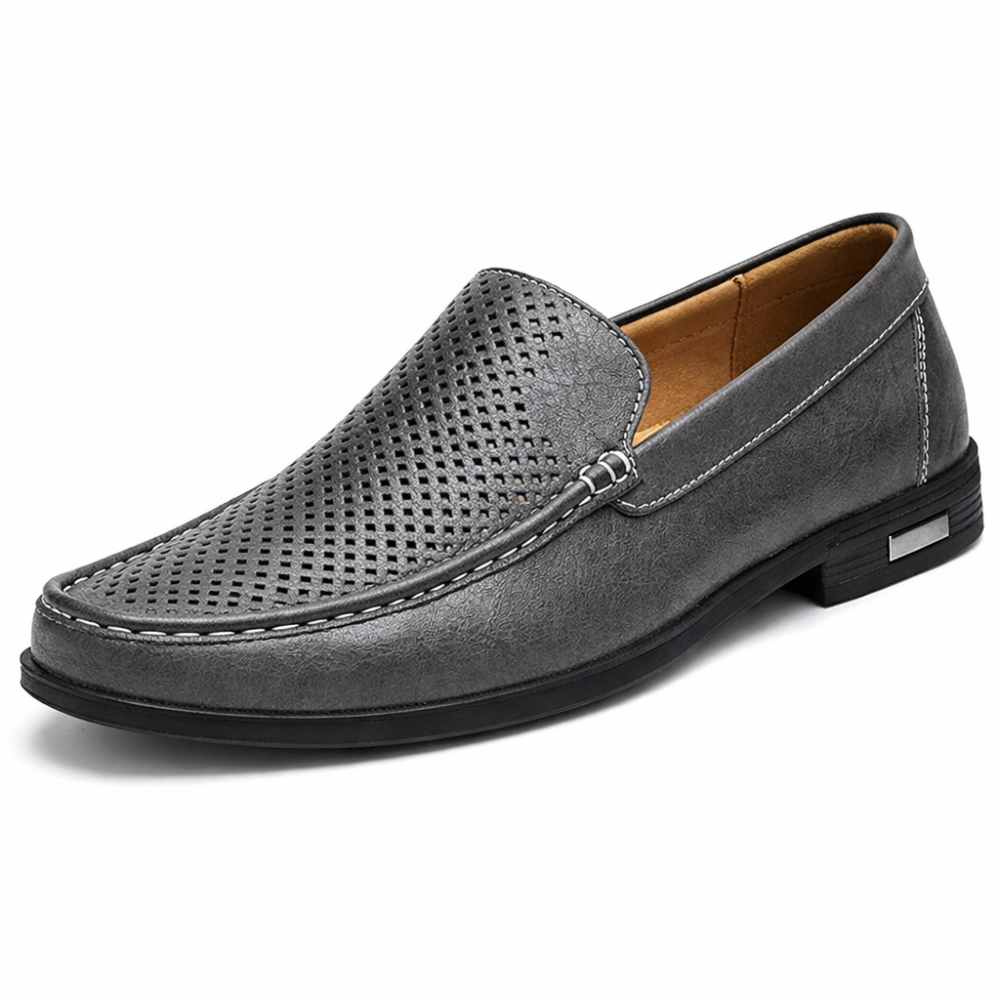 Mocassin Homme Cuir Gris Perforé