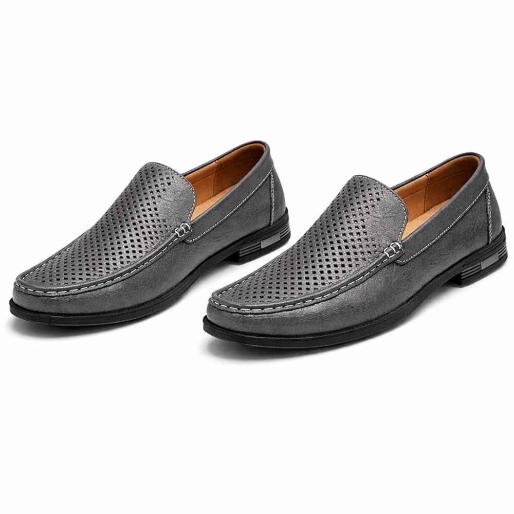 Mocassin Homme Cuir Gris Perforé Deux