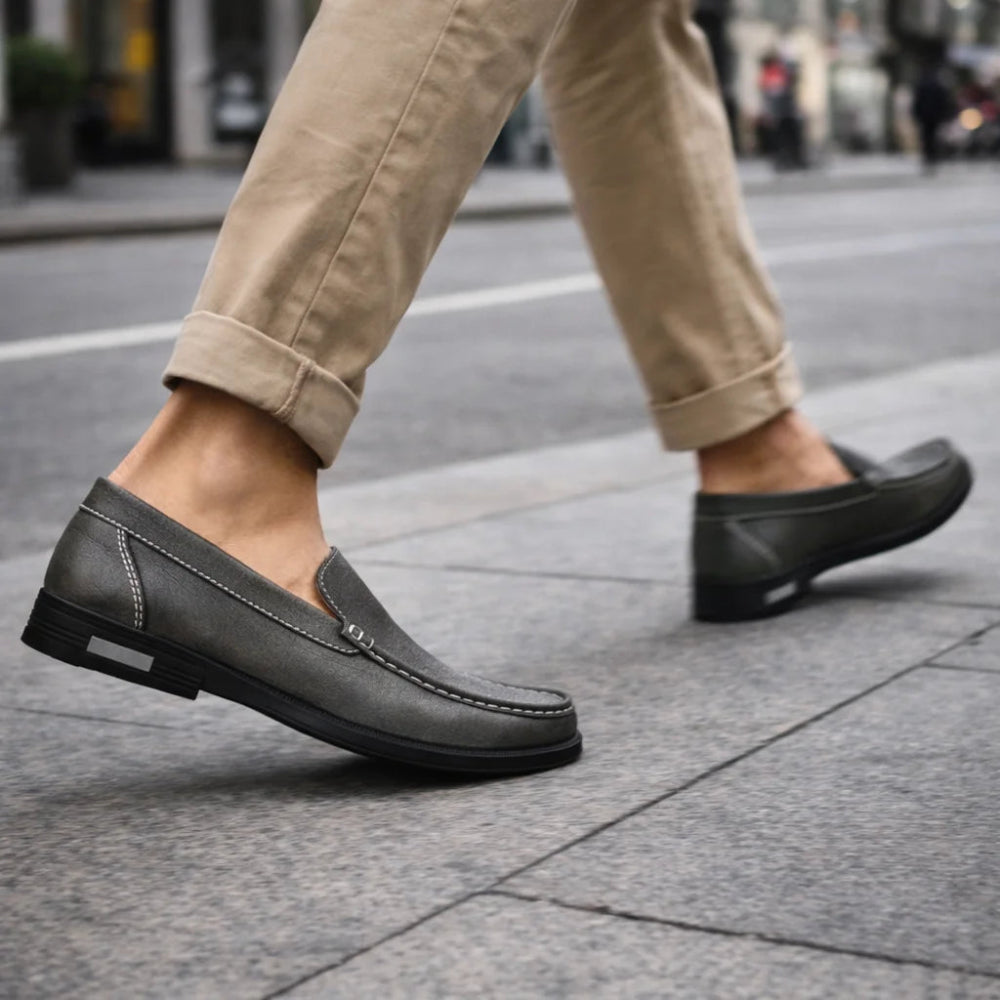 Mocassin Homme Cuir Gris Urbain