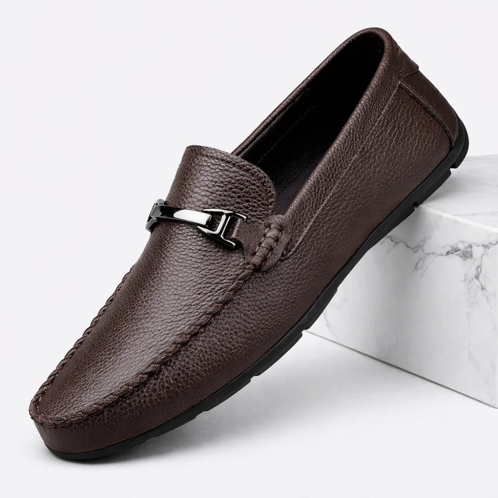 Mocassin Homme Cuir Marron à Mors incliner