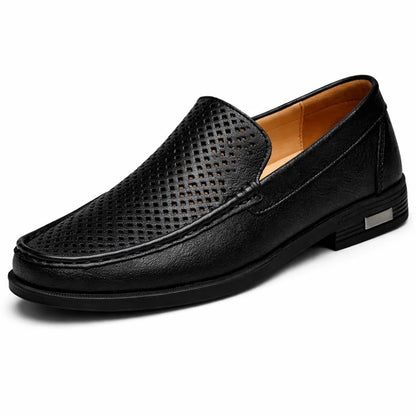 Mocassin Homme Cuir Noir Perforé