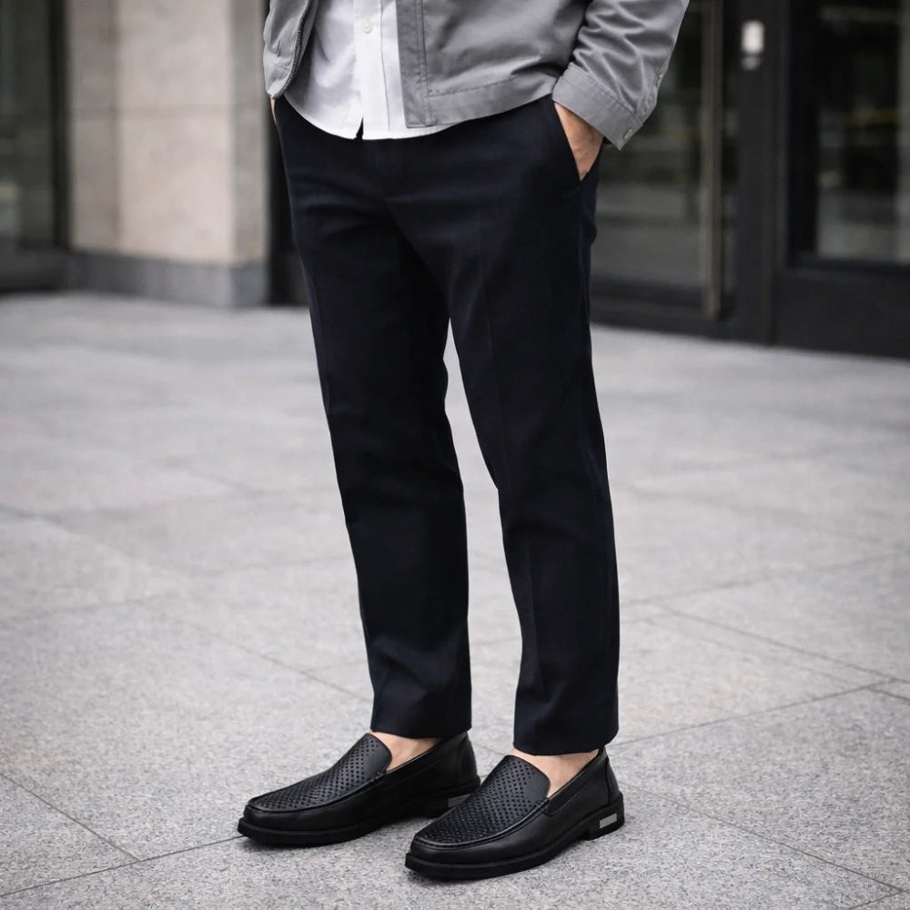 Mocassin Homme Cuir Noir Perforé Decontracte