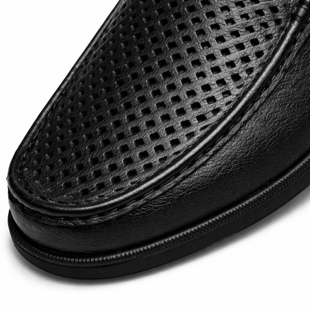 Mocassin Homme Cuir Noir Perforé Macro