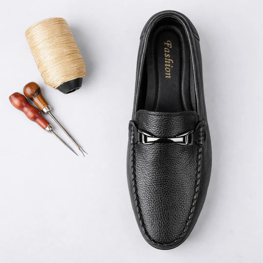 Mocassin Homme Cuir Noir à Mors Dessus