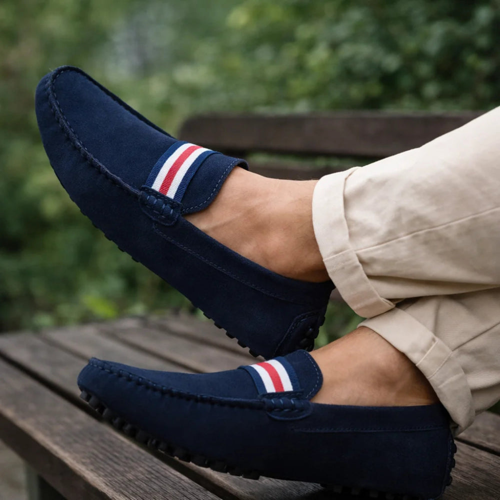 Mocassin Homme Daim Bleu Foncé Assis