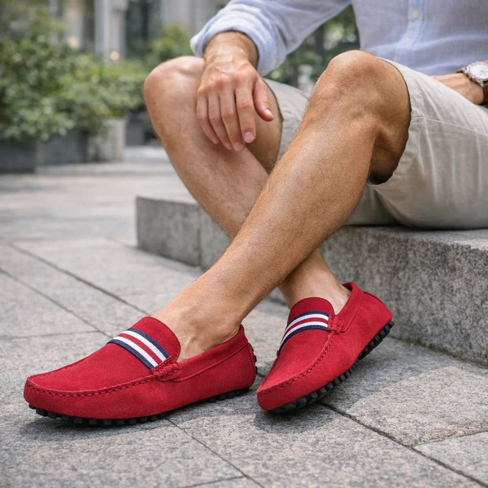 Mocassin Homme Daim Rouge Assis