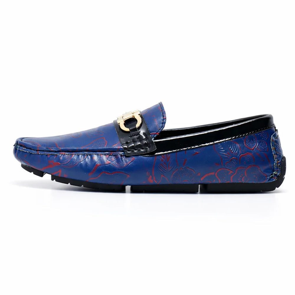 Mocassin Homme Similicuir Bleu Fleuri Rouge Coter