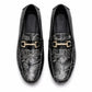 Mocassin Homme Similicuir Noir Fleuri Argent Dessus