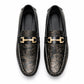 Mocassin Homme Similicuir Noir Fleuri Or Dessus