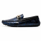Mocassin Homme Similicuir Noir Fleuri bleu Côter