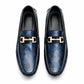 Mocassin Homme Similicuir Noir Fleuri bleu Dessus