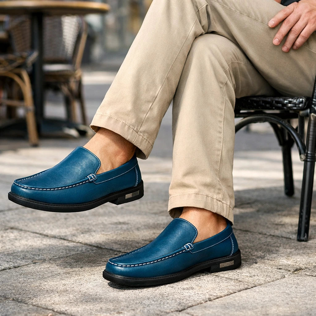 Mocassin Homme Cuir Bleu Océan Mannequin