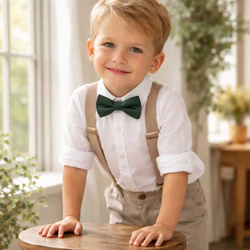 Nœud Papillon Enfant Coton Vert Foncé Porter