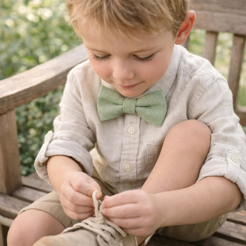 Nœud Papillon Enfant Coton Vert Sauge Porter