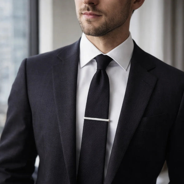 Pince à Cravate Fine Relief Argent Elegant