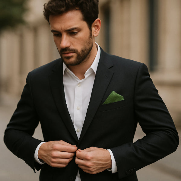 Pochette de Costume en Coton Vert Mousse Mannequin