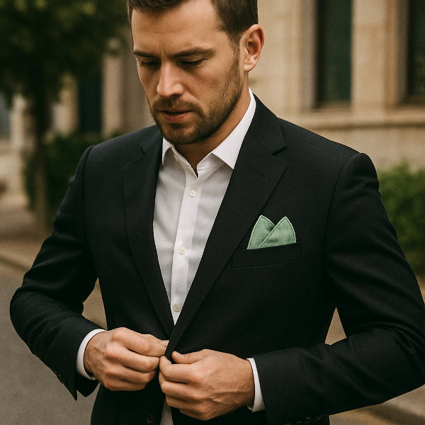 Pochette de Costume en Coton Vert Céladon Mannequin