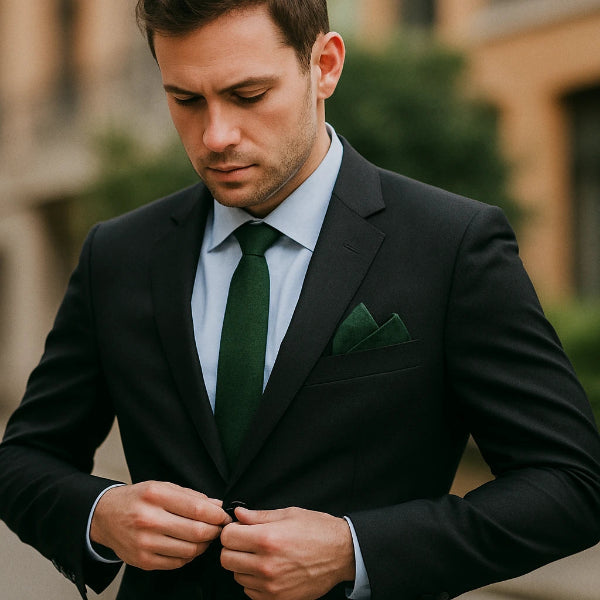 Pochette de Costume en Coton Vert Forêt Mannequin