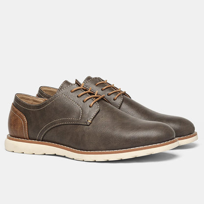 Derbies Homme Marron Effet Cuir – Semelle Blanche Confort