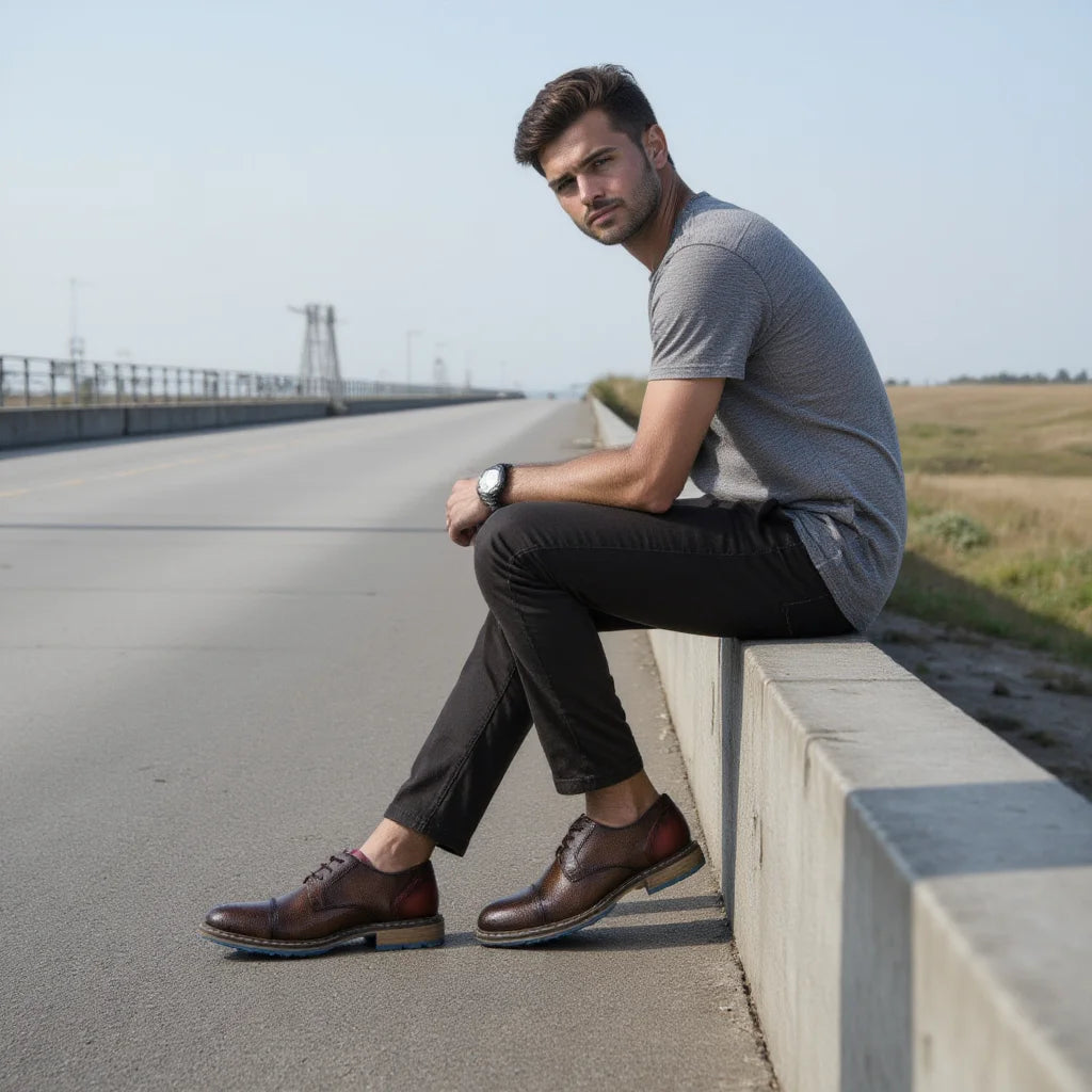 Derbies Homme Noir Effet Marron – Semelle Contrastée