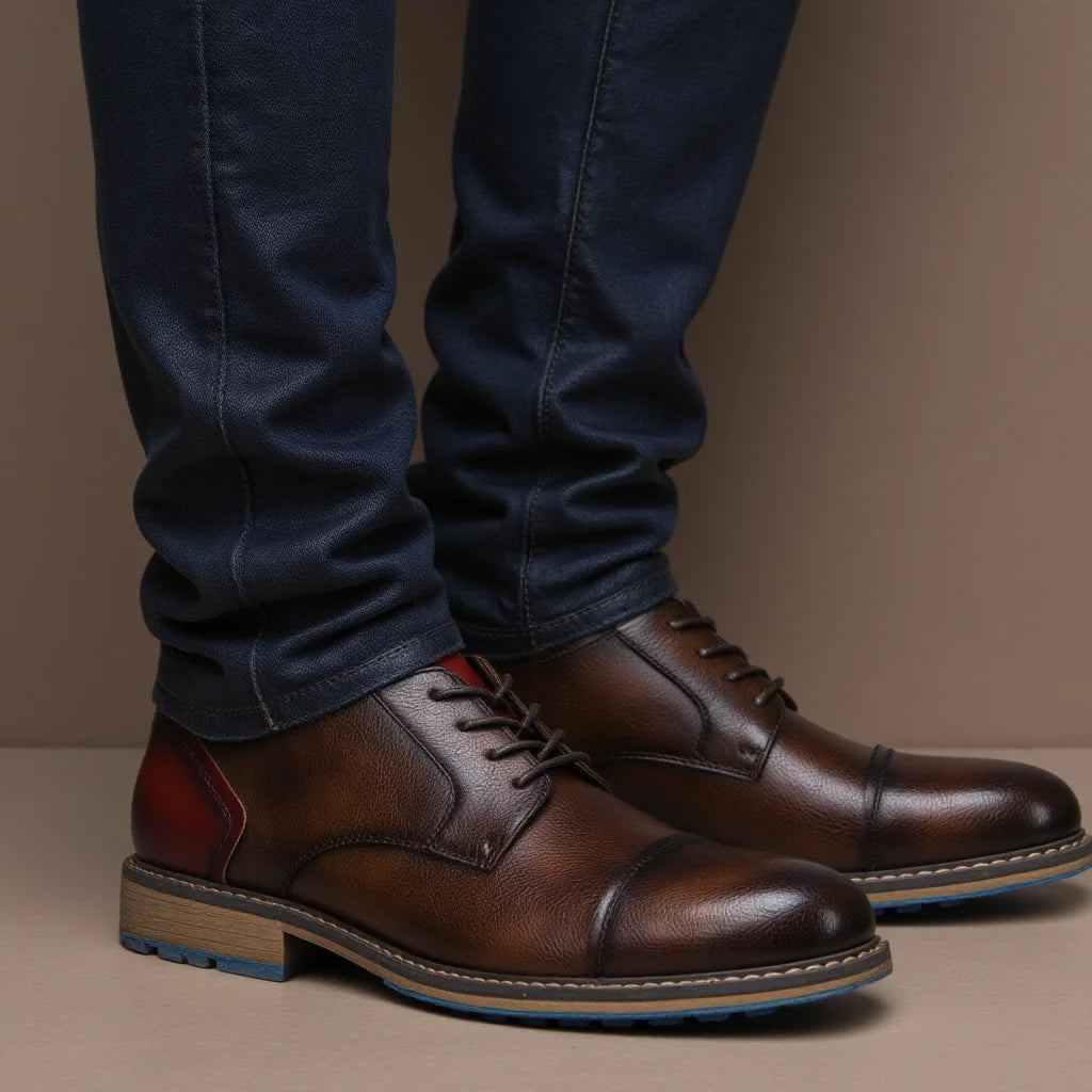 Derbies Homme Noir Effet Marron – Semelle Contrastée