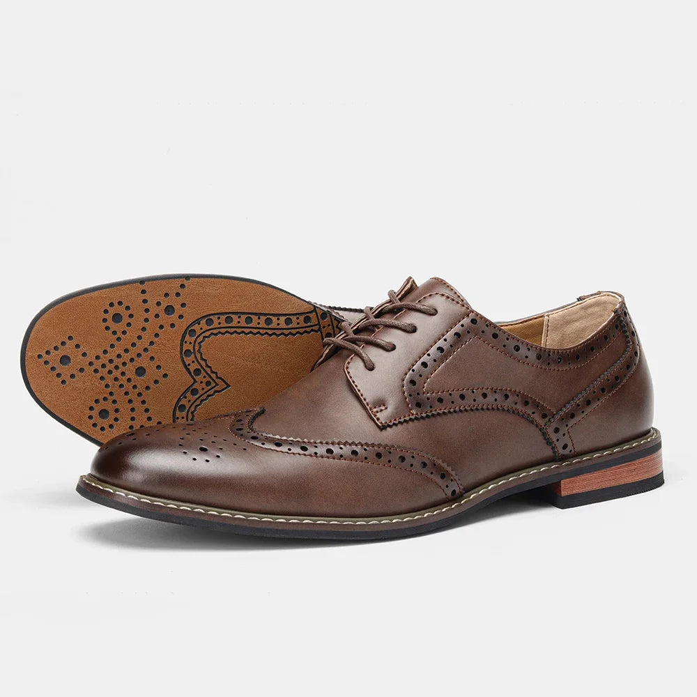 Derbies Brogues Homme Effet Cuir Marron Foncé