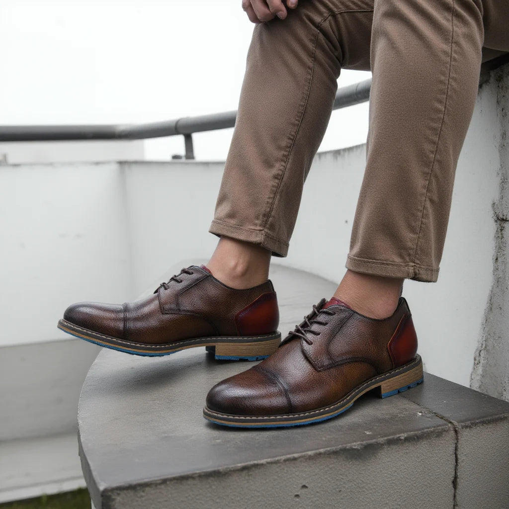 Derbies Homme Noir Effet Marron – Semelle Contrastée