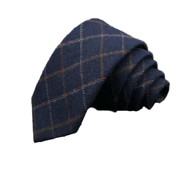 Cravate Coton Bleu Marine à Grands Carreaux