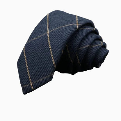Cravate Coton Bleu Nuit à Grands Carreaux
