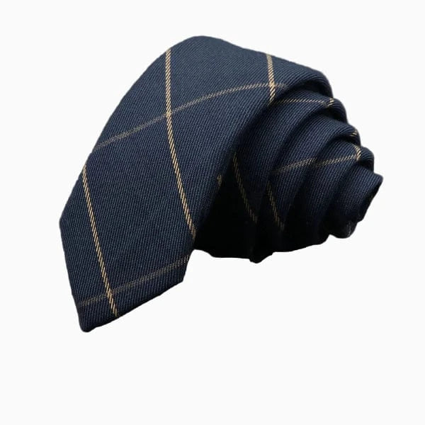 Cravate Coton Bleu Nuit à Grands Carreaux