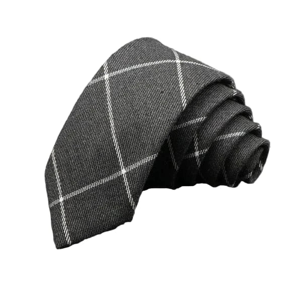 Cravate Coton Gris Anthracite à Grands Carreaux
