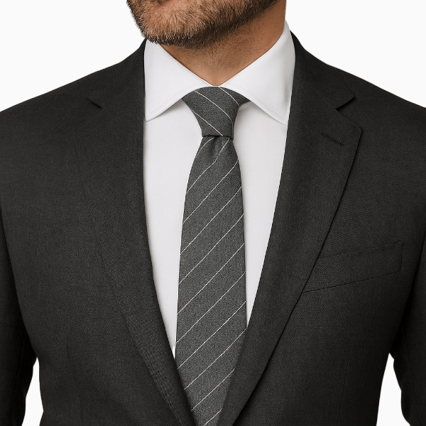 Cravate Coton Gris Anthracite Rayures Diagonales Porter