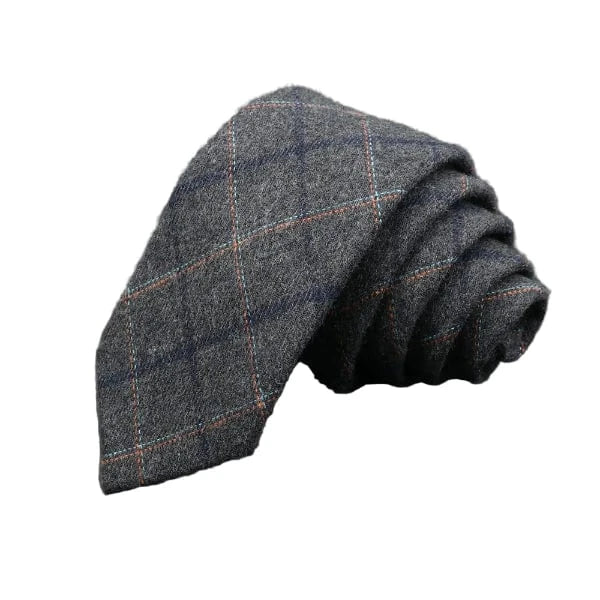Cravate Coton Gris Ardoise à Grands Carreaux