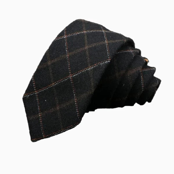 Cravate Coton Noir à Grands Carreaux Brun