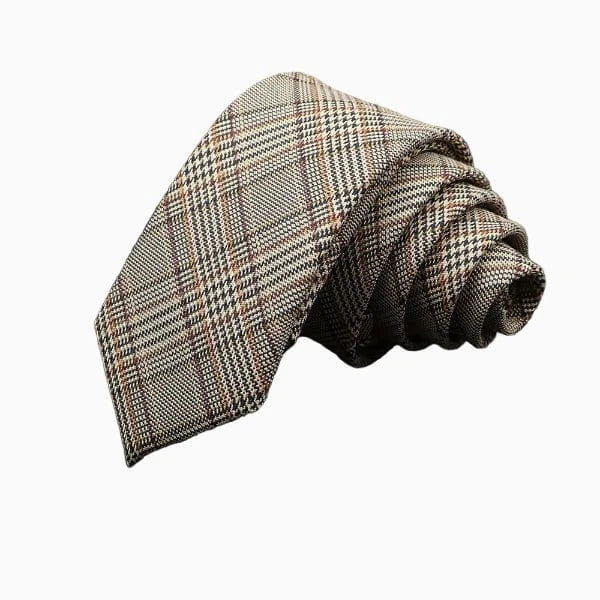 Cravate Coton Prince-de-Galles Beige & Brun