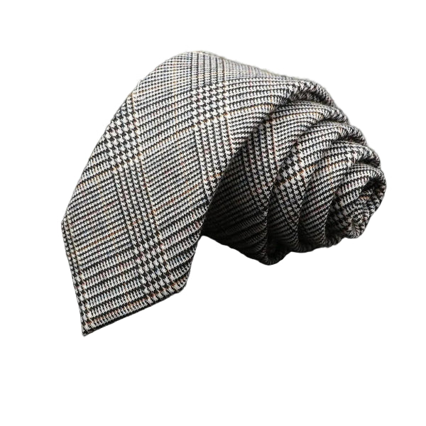 Cravate Coton Prince-de-Galles Gris Clair à Surcarreau Camel