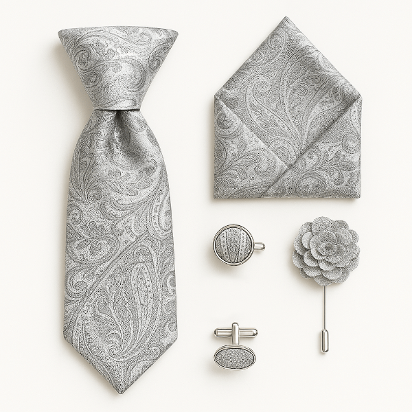 Cravate Paisley Argent Ensemble