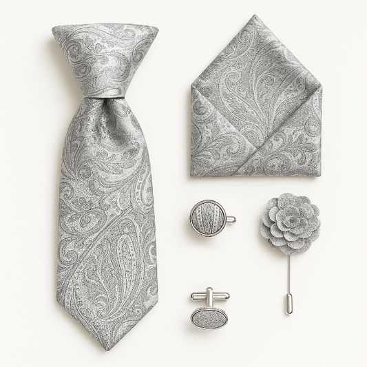 Cravate Paisley Argent Ensemble