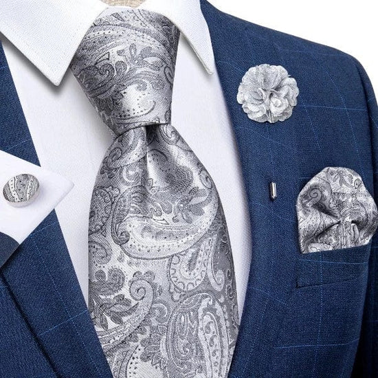 Cravate Paisley Argent