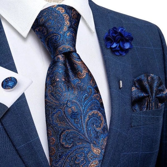 Cravate Paisley Bleu et Doré