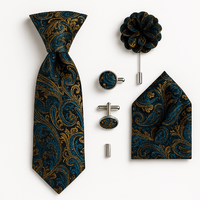 Cravate Paisley Noir et Bleu Doré Ensemble