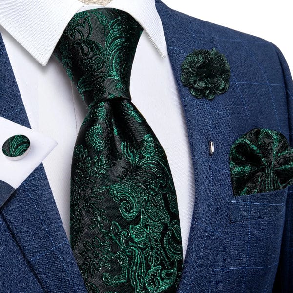 Cravate Paisley Noir et Vert Foncé