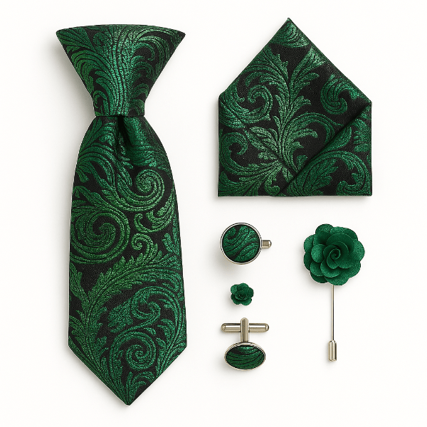Cravate Paisley Noire et Verte