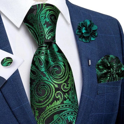 Cravate Paisley Noir et Vert