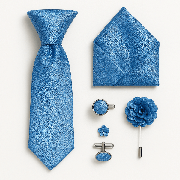 Cravate Rayée Bleu Ciel Ensemble