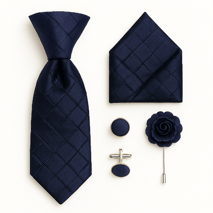 Cravate Rayee Bleu Fonce Ensemble